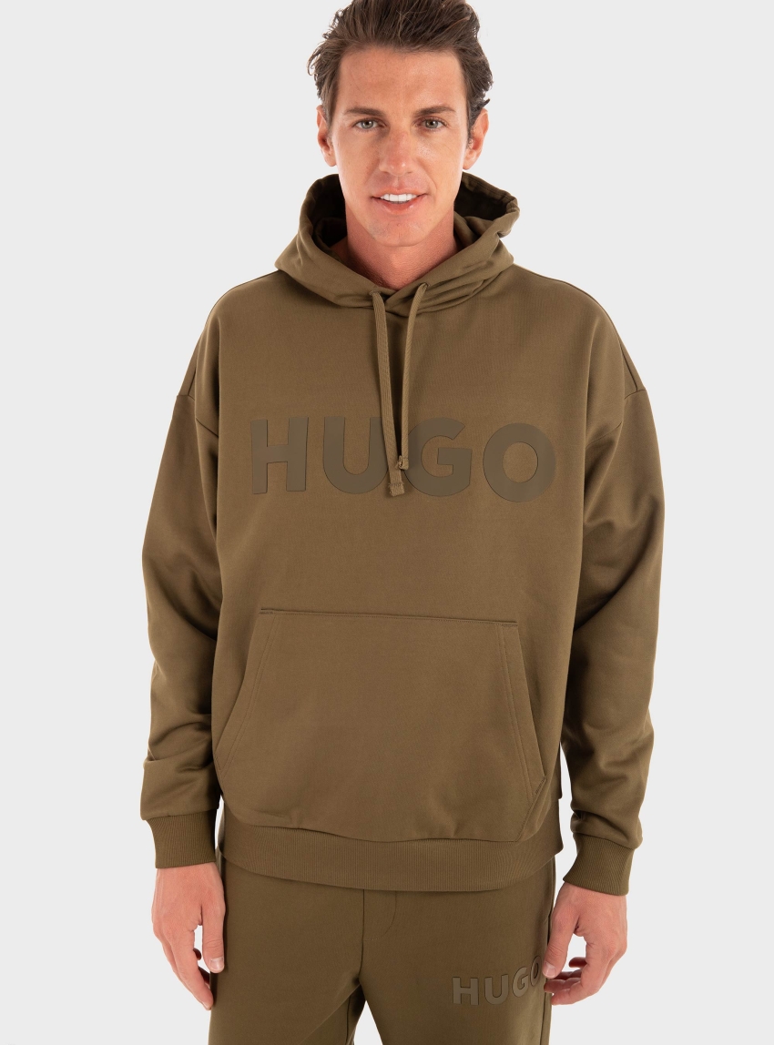HUGO Oversized-Fit Hoodie In Cotton Terry With Tonal Logo Ditchle - Olive 