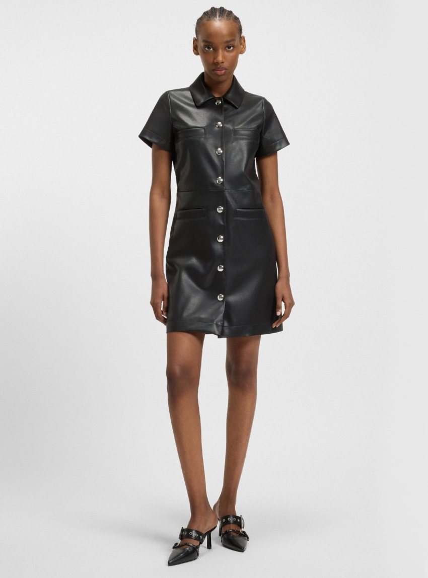 HUGO Shirt Dress In Faux Leather With Press-Stud Buttons Kalindana-1 - Black