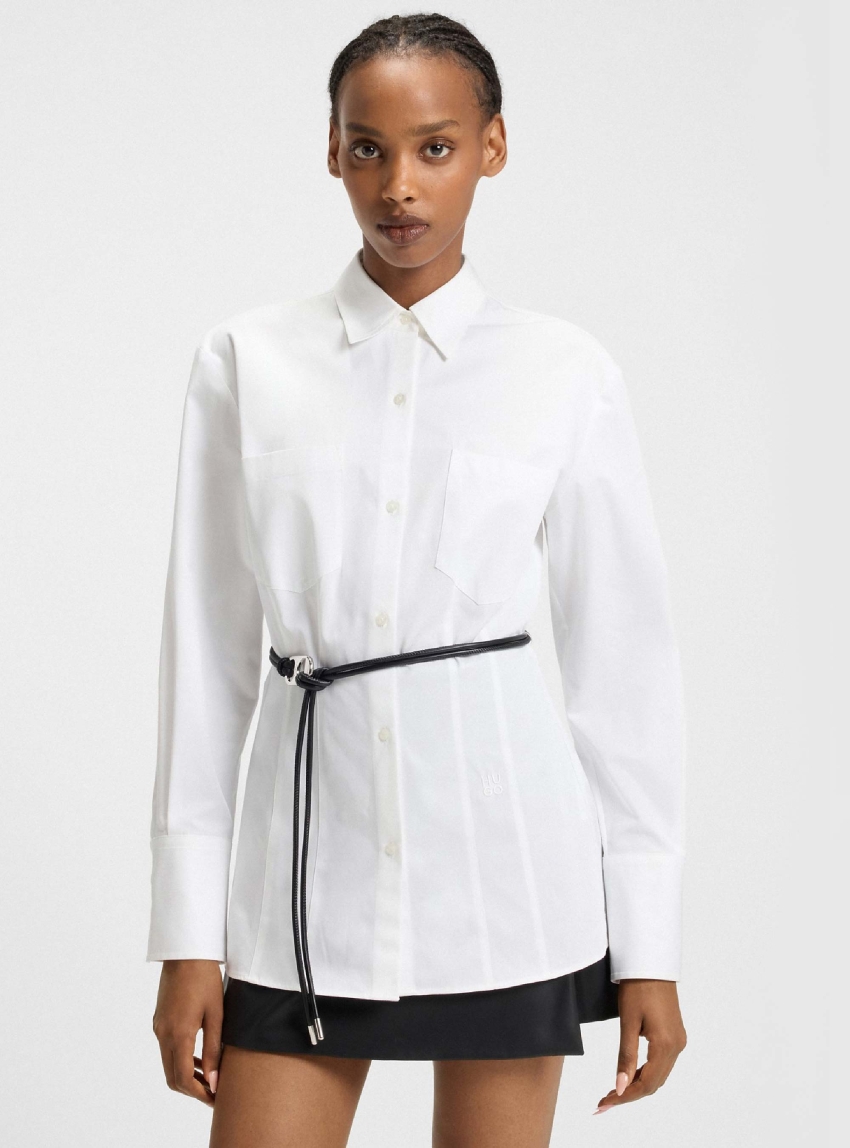 HUGO Slim-Fit Long-Length Shirt With Faux-Leather Belt  Everlee - White