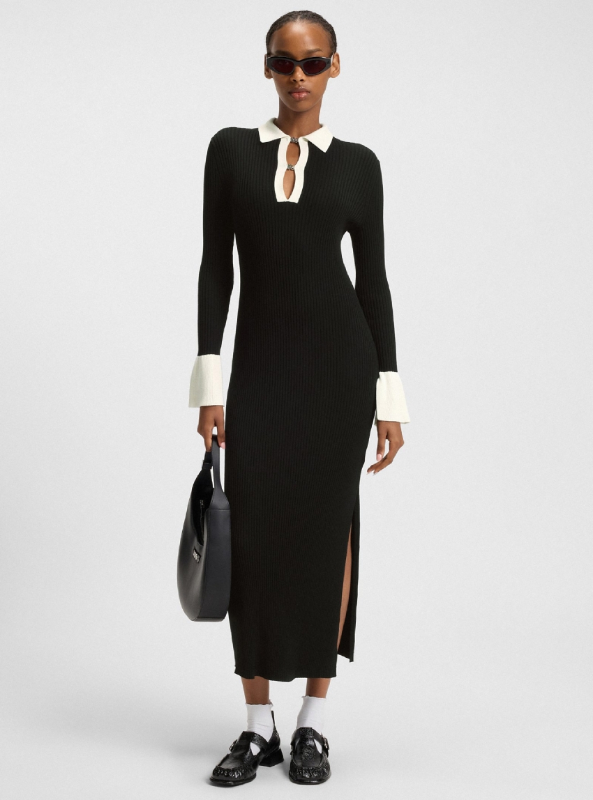 HUGO Knitted Tube Dress With Stacked-Logo Keyhole Placket Sharry - Black