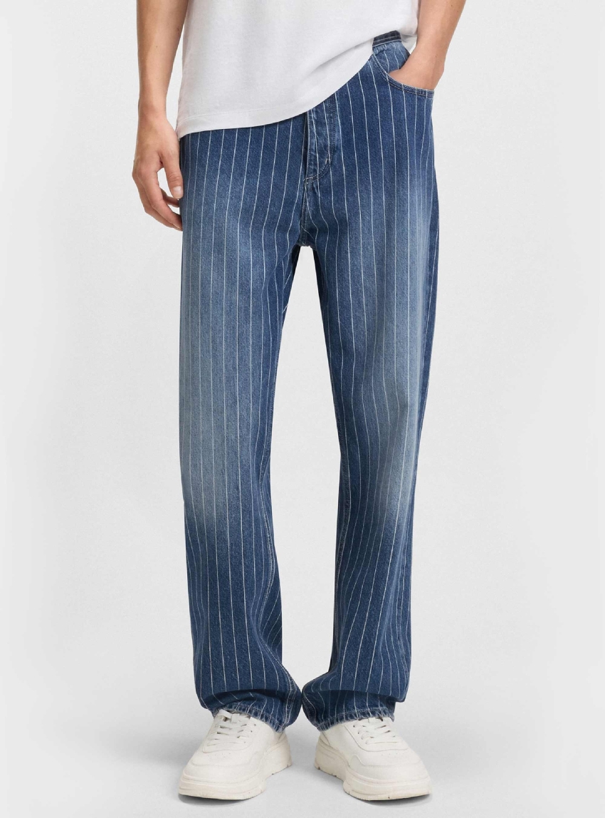 HUGO Baggy-Fit Jeans In Blue Pinstriped Denim Nate - Medium Aged Denim