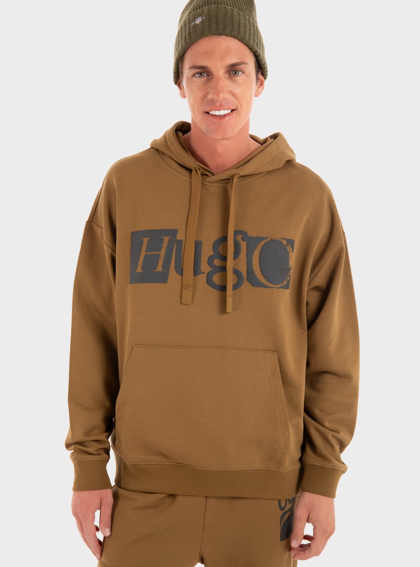 HUGO Cotton-Terry Hoodie With Puff-Print Logo Nildi - Olive 