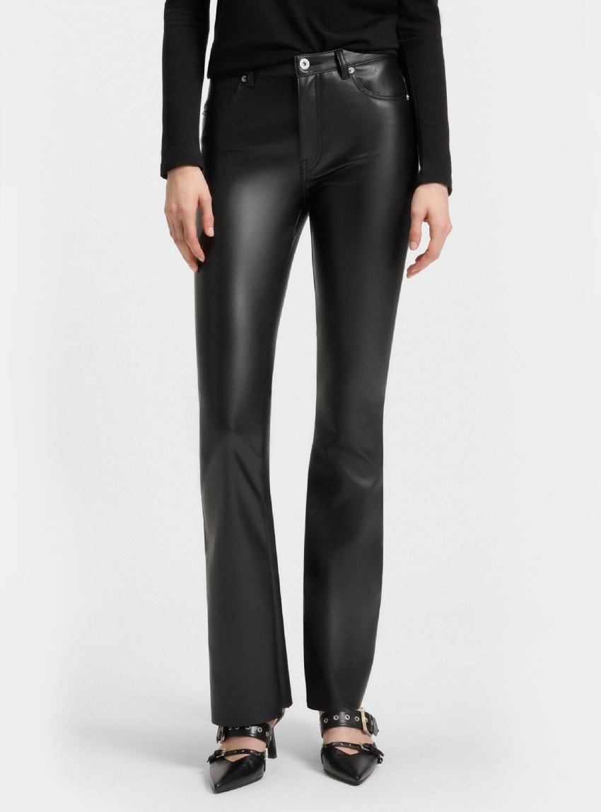 HUGO Faux-Leather Trousers With Flared Leg Hableu-1_B - Black