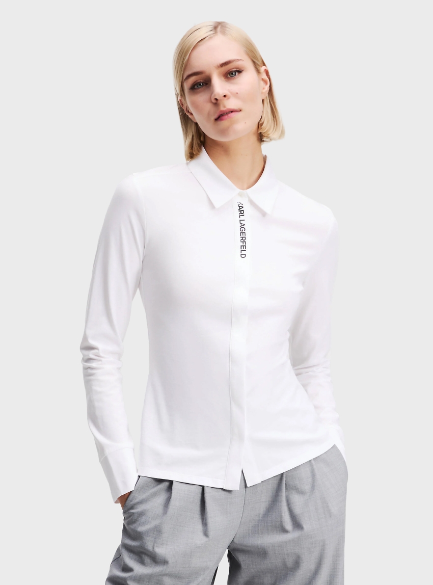 Karl Lagerfeld Elongated Logo Button Shirt - White
