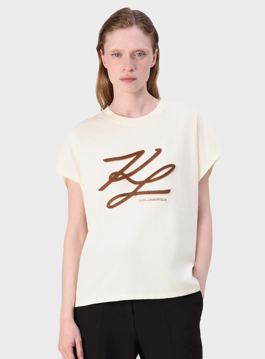Karl Lagerfeld Autograph Logo T-Shirt - Cream