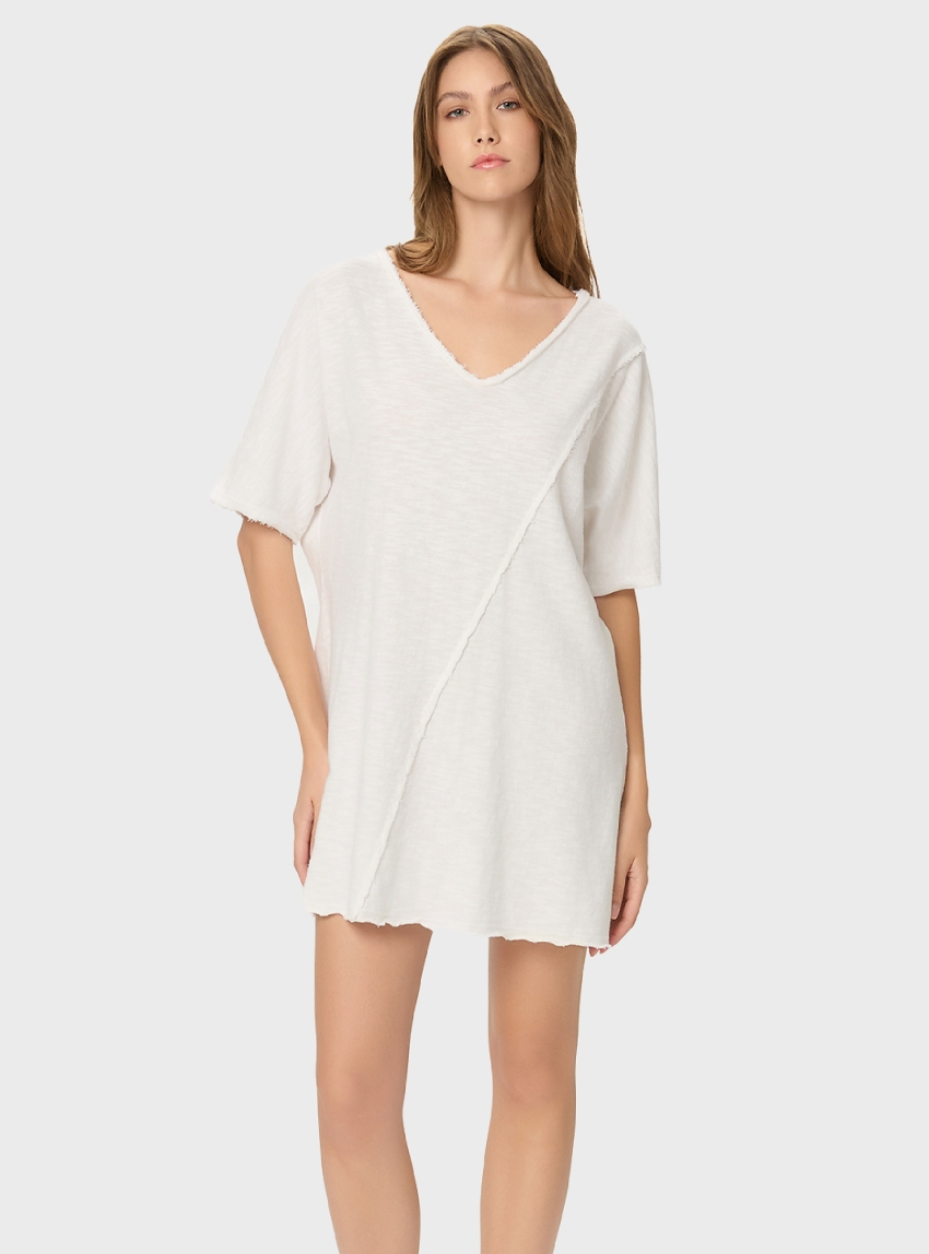 Dirty Laundry Relaxed Dress With Raw Edges - White