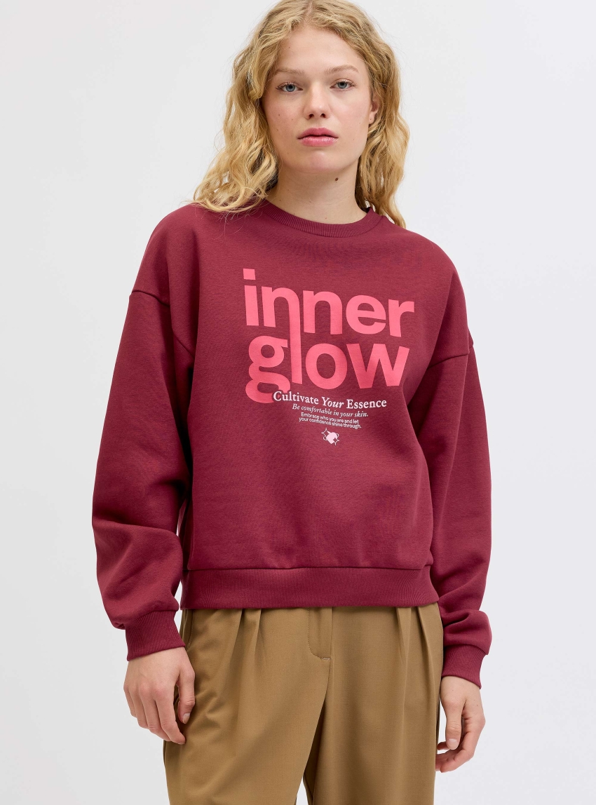 JJXX Mimi Relaxed Print Crew Sweater - Bordeaux