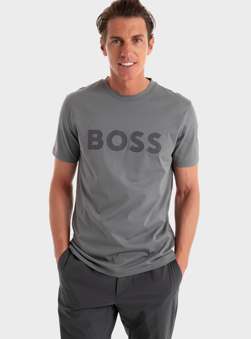BOSS T-Shirt With Rubber-Print Logo Thinking 1 - Grey