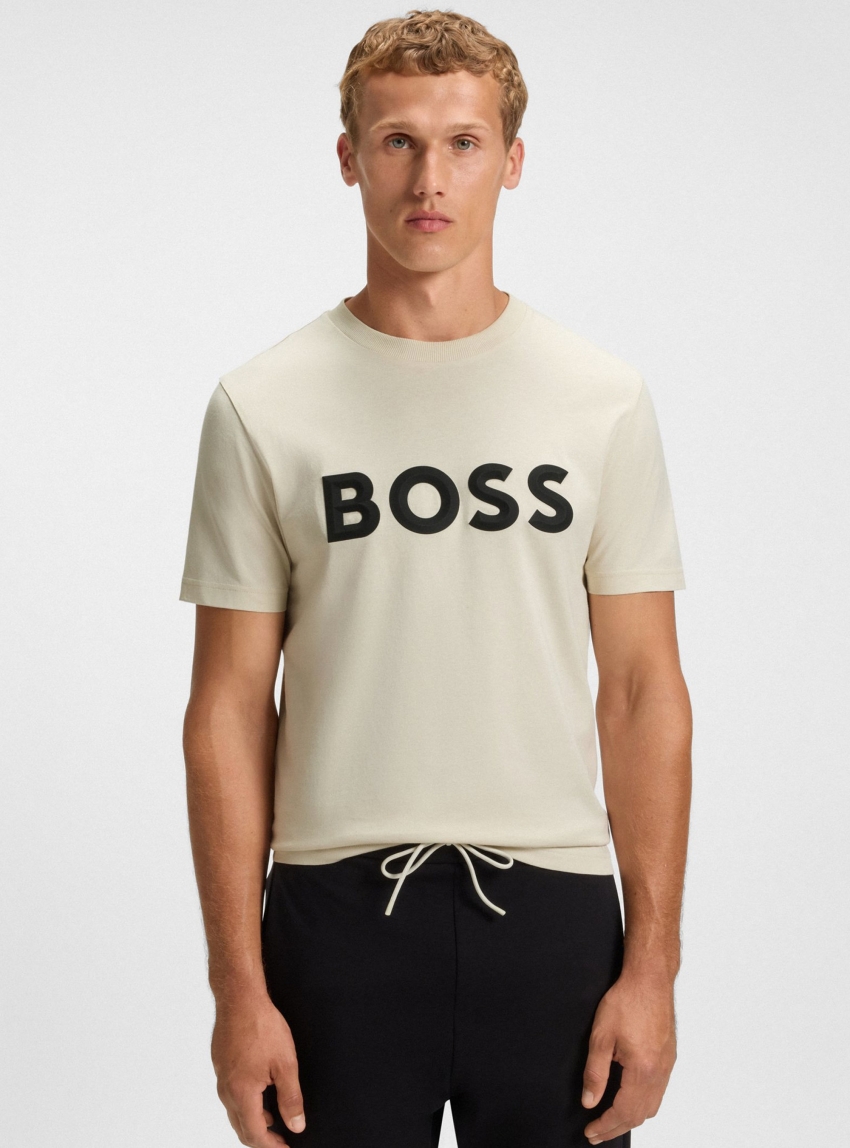 BOSS Regular Fit Logo T-Shirt Tee Iconic Zone - Ecru