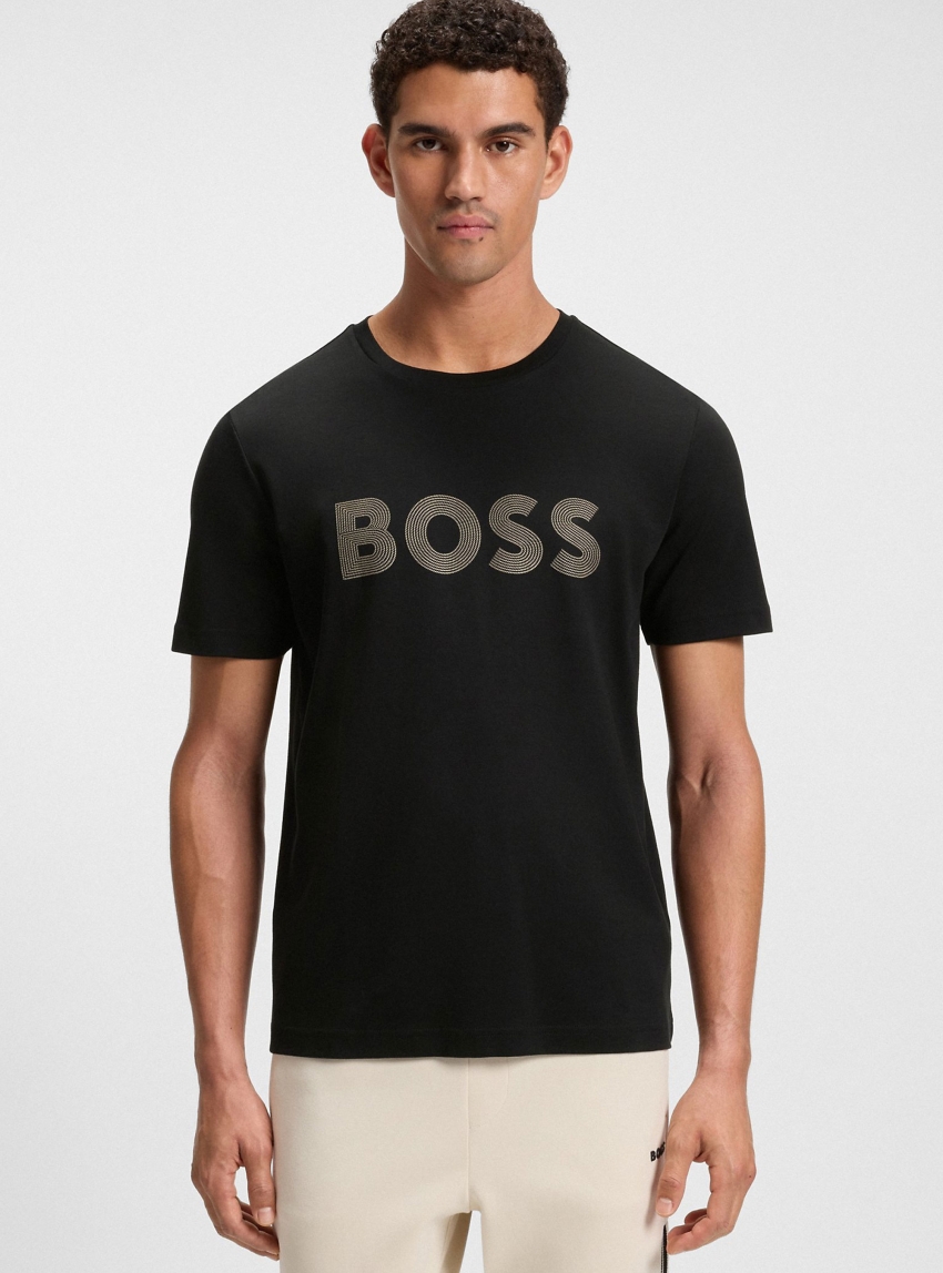 BOSS Pima-Cotton T-Shirt With Gloss Logo  Tee Logo Future - Black