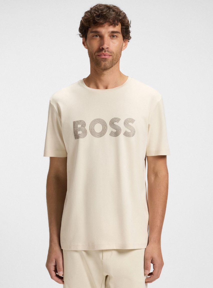 BOSS Pima-Cotton T-Shirt With Gloss Logo  Tee Logo Future - Ecru