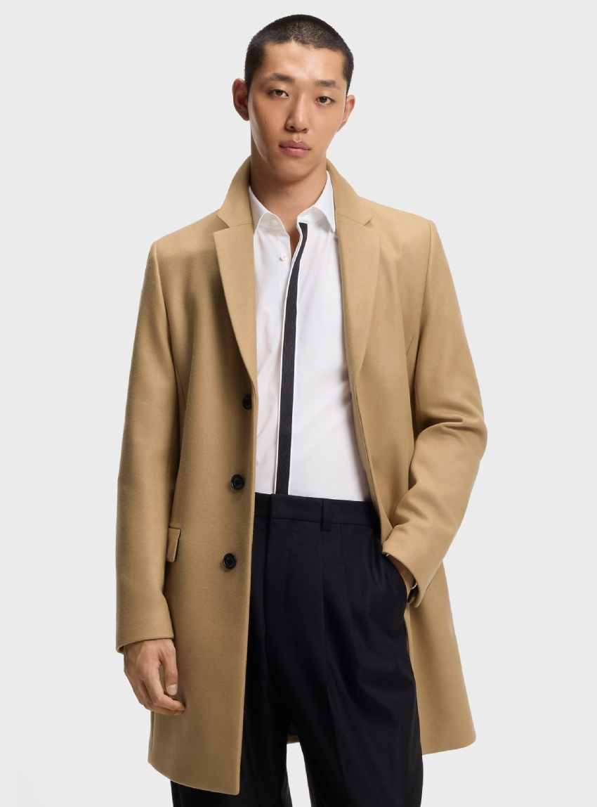 HUGO Slim-Fit Coat In A Wool Blend With Cashmere Migor2541 - Beige
