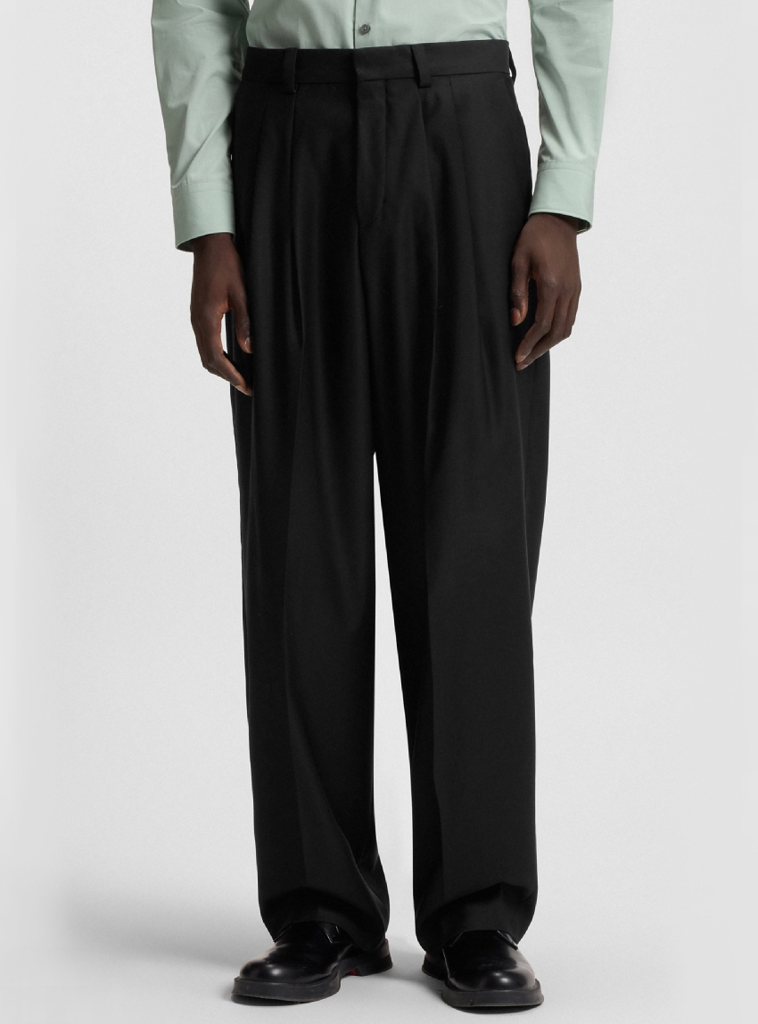 HUGO Modern-Fit Trousers In Wool-Blend Twill  Fedix251 - Black