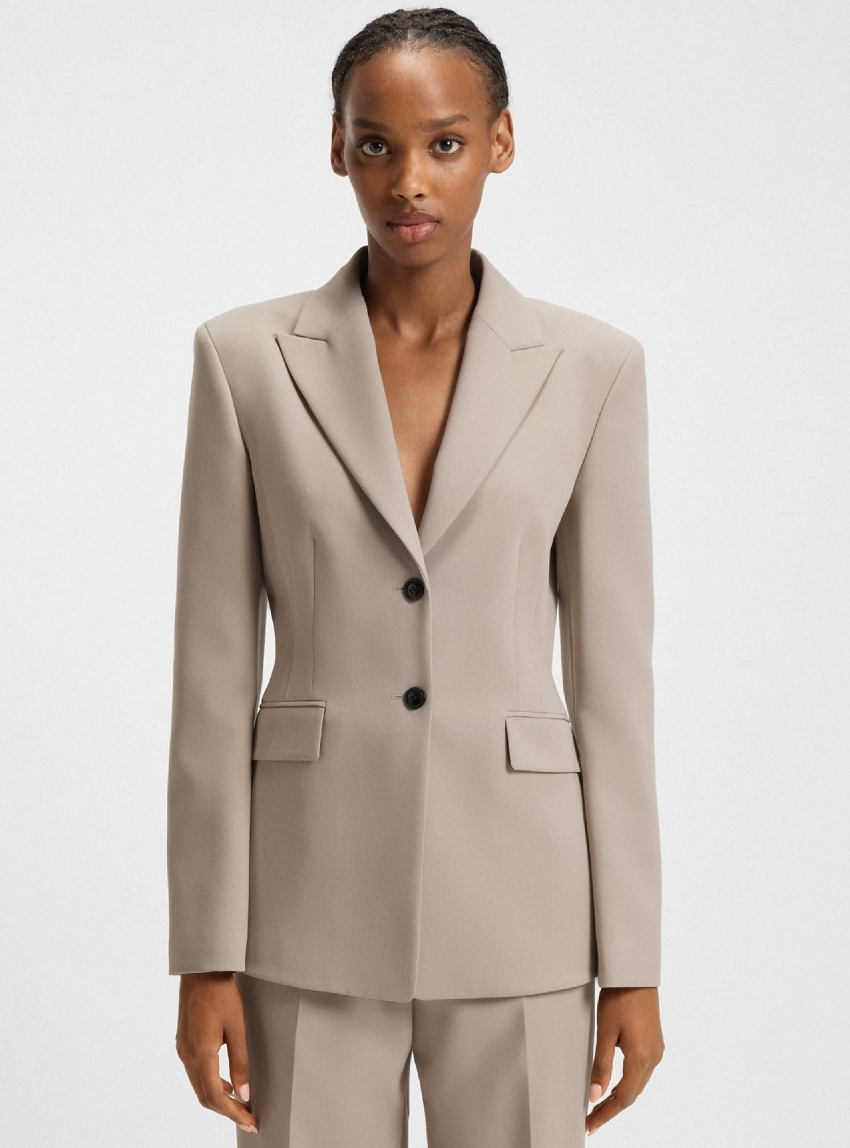 HUGO Regular-Fit Waisted Blazer In Stretch Fabric Asmalla - Beige
