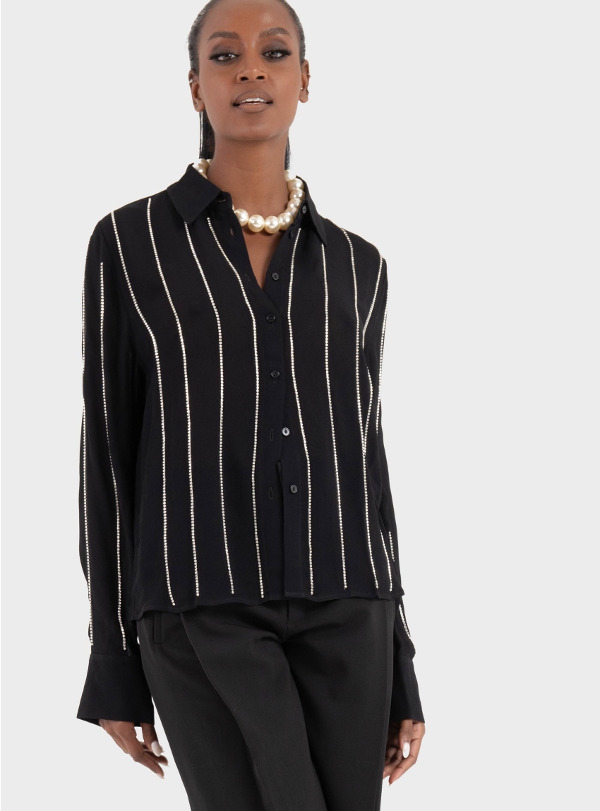 HUGO Regular-Fit Blouse With Rhinestone Stripe  Eldja - Black
