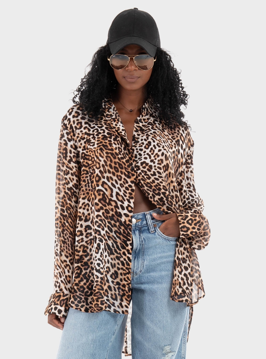 HUGO Oversized-Fit Shirt The Boyfriend Shirt - Leopard Print