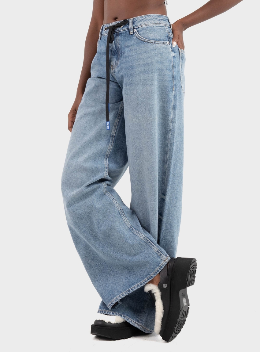 HUGO Baggy-Fit Jeans With Drawcord And Happy Hugo Logo Gobana_B - Light Aged Denim