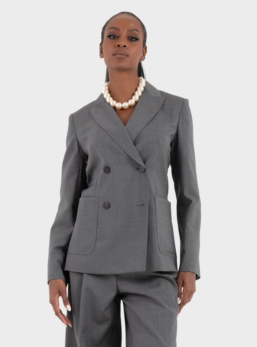 Weekend Max Mara Double-breasted blazer in wool canvas Ornati - Dark Grey