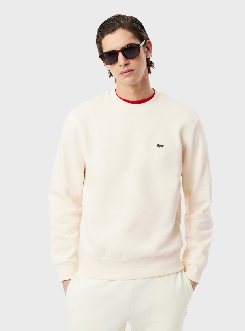 Lacoste Fleece Crew Neck Sweatshirt - Ecru