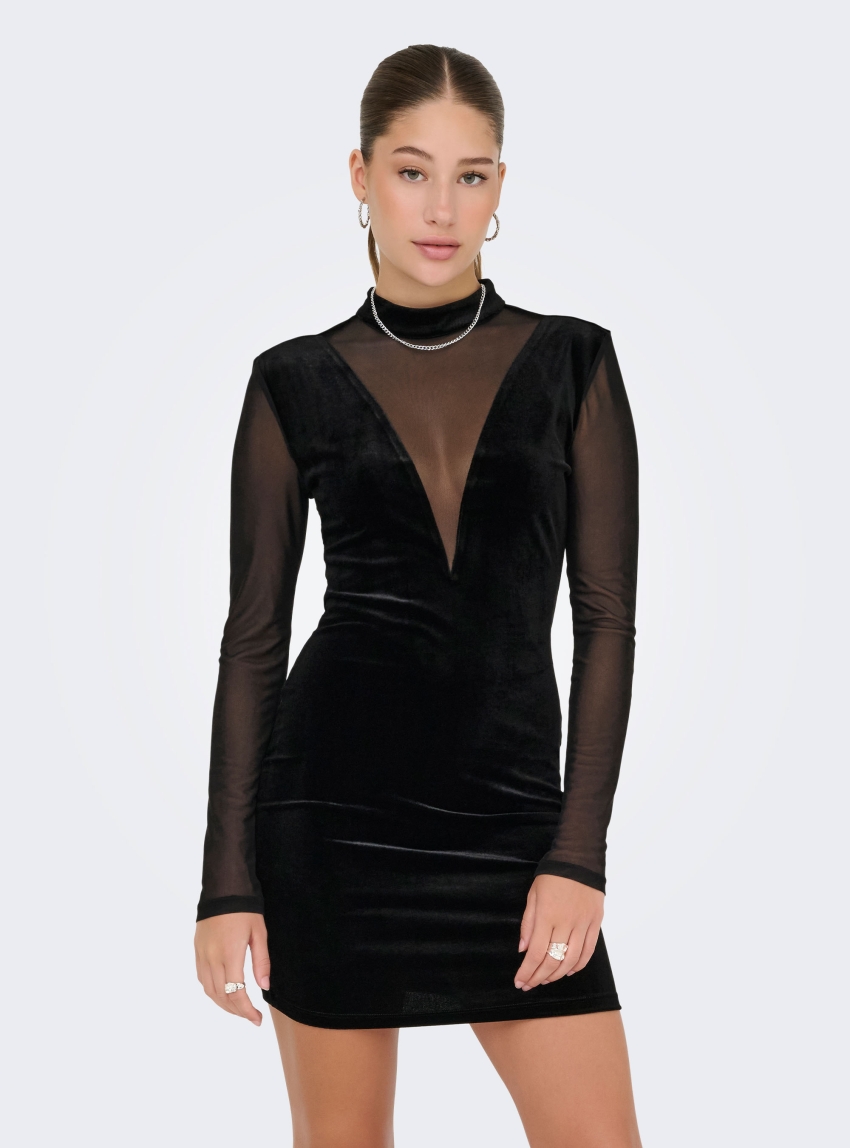 Only Smooth Mesh Mix Short Dress - Black