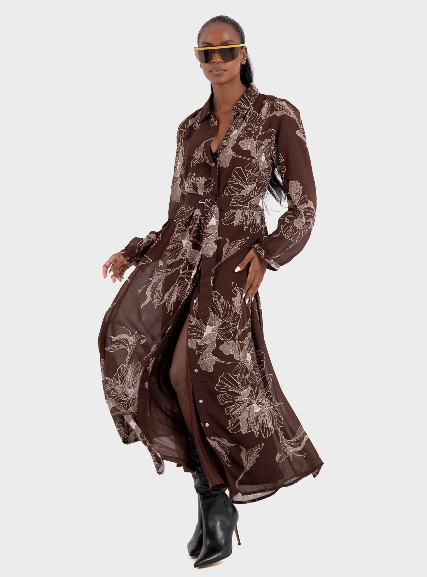 Only Star Buckle Shirt Dress - Brown