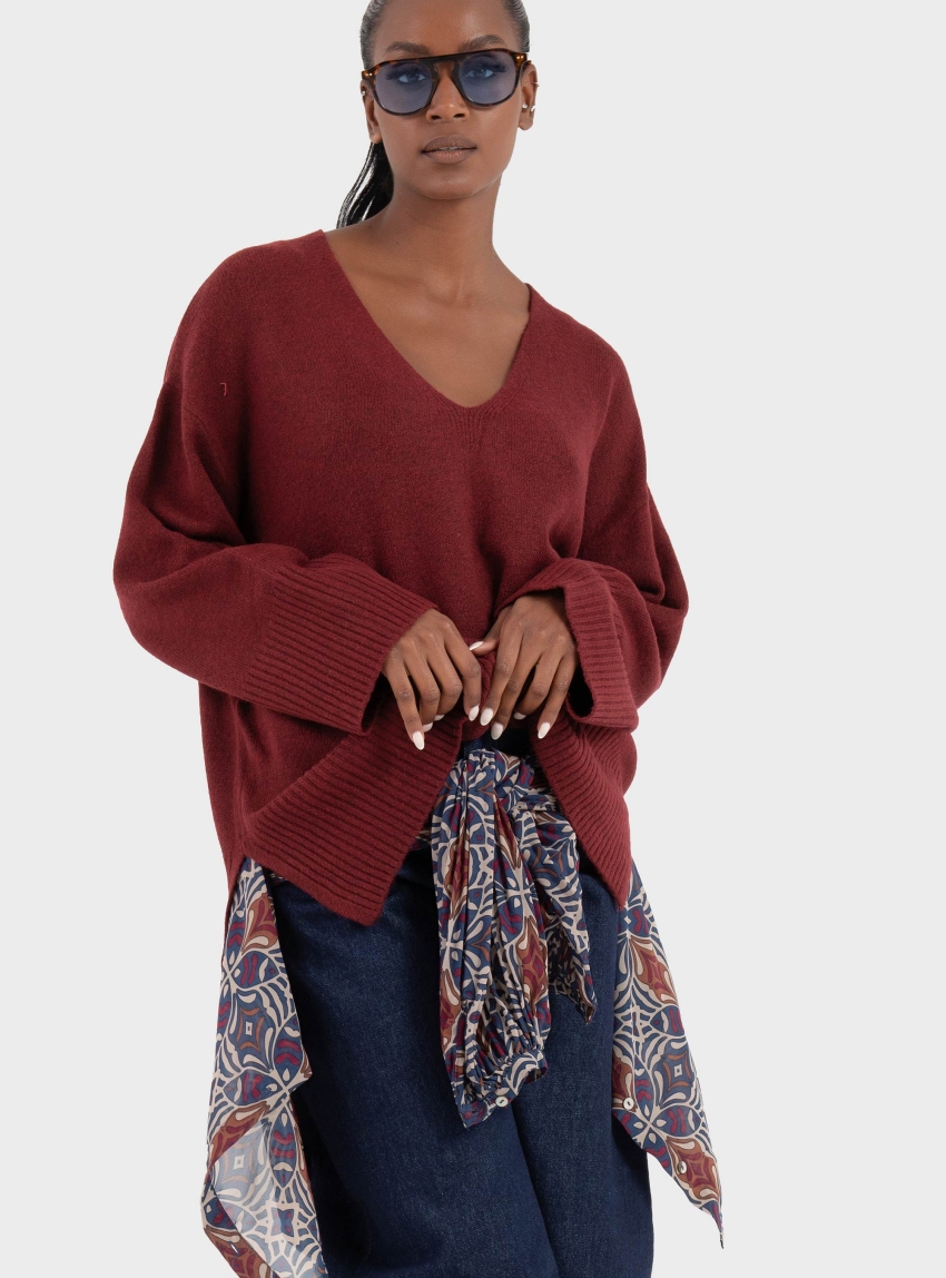 JJXX Lucca Diverse V-Neck Knit - Bordeaux