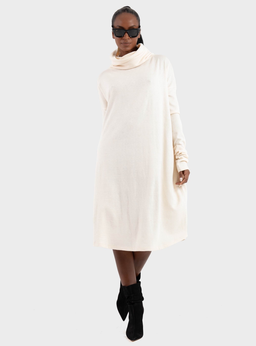 Ioanna Kourbela 'Innermost' Longsleeve Dress With High Collar - Ecru