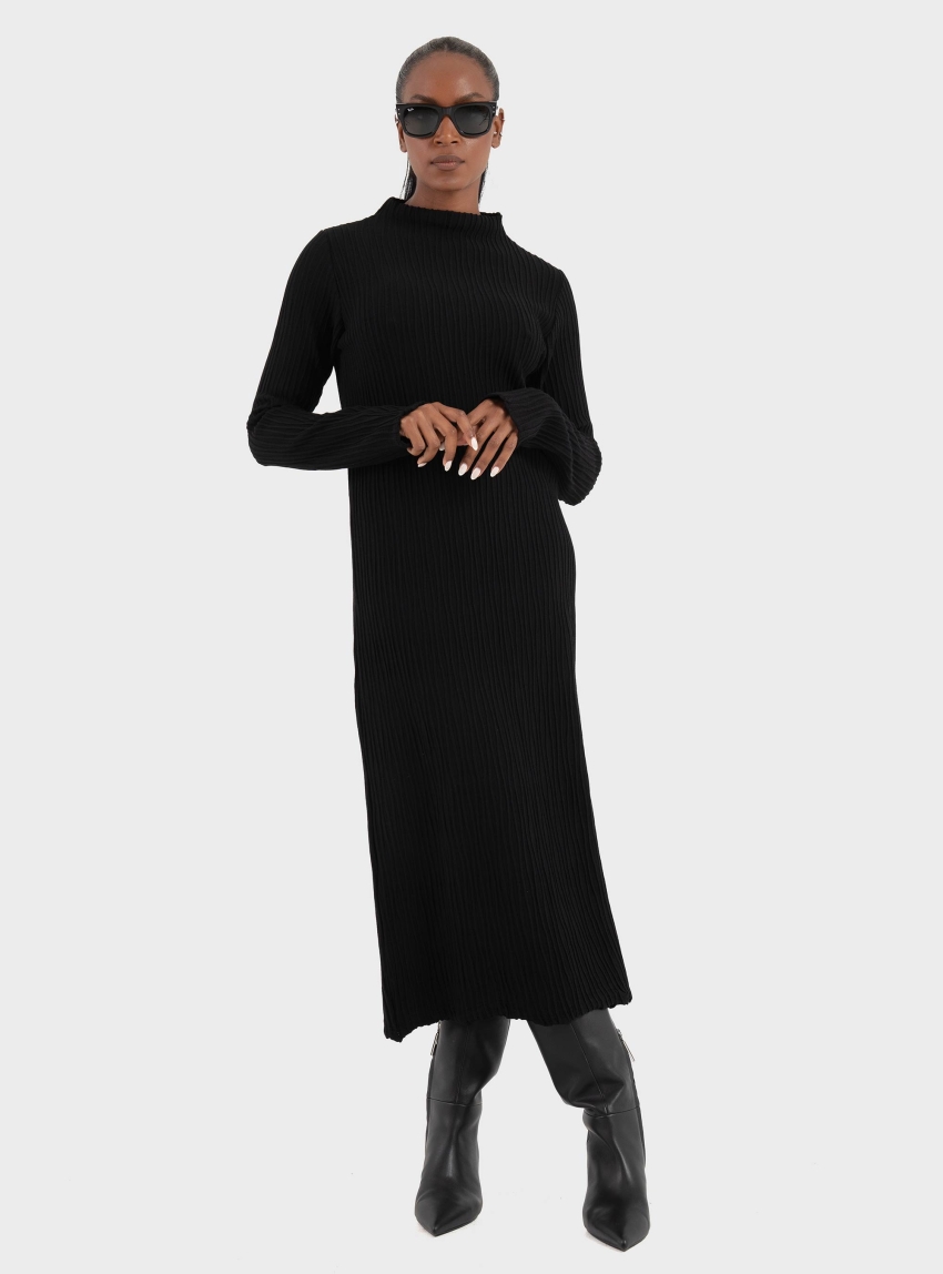 Ioanna Kourbela 'Knit Nervure' Longsleeve Maxi Dress - Black