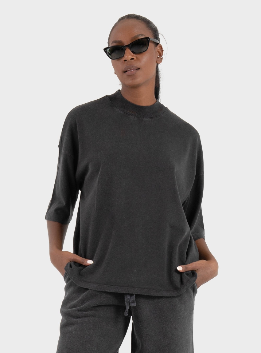 Dirty Laundry Oversized Mock-Neck T-Shirt - Black