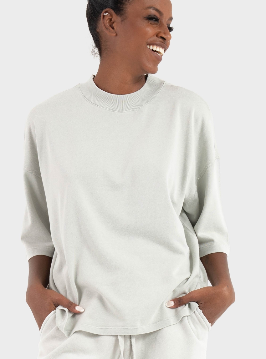Dirty Laundry Oversized Mock-Neck T-Shirt - Beige