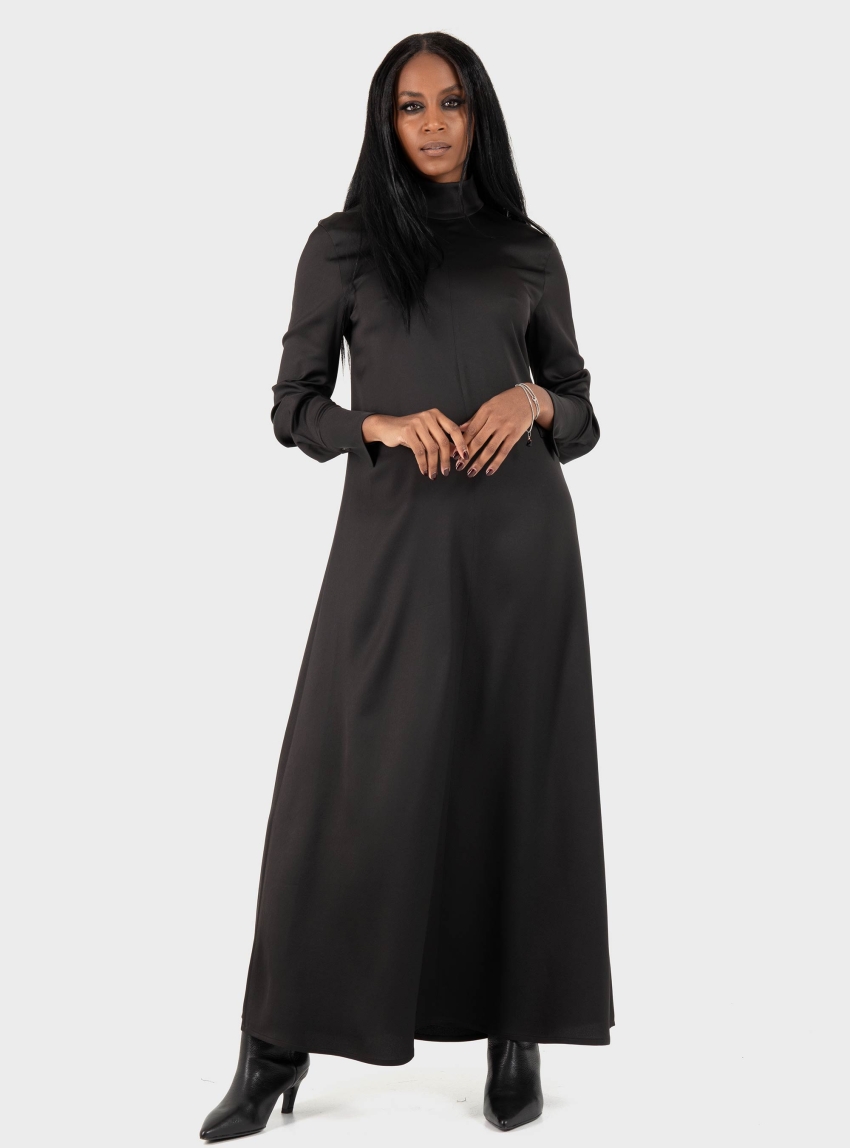 Drykorn Nainen Maxi Dress With Stand-Up Collar In Satin - Brown