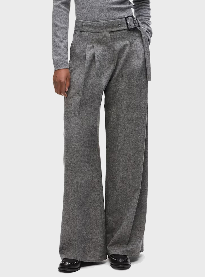 Karl Lagerfeld Flannel Wool-Blend Wide Leg Pants - Medium Grey Melange