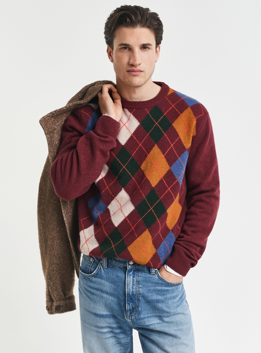 Gant Argyle Crew Neck Sweater - Red