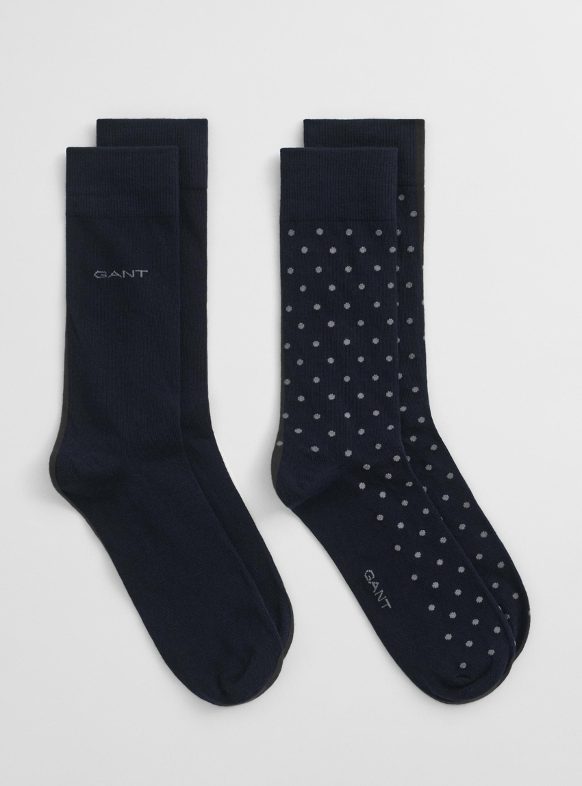 Gant 2-Pack Dot & Solid Socks - Navy
