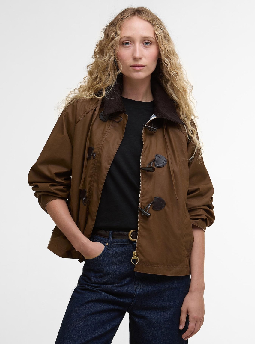 Barbour Myra Waxed Duffle Coat - Rust Brown
