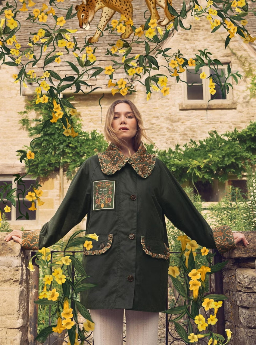 Barbour X Farm Rio Maria-Clara Wax Jacket - Light Olive