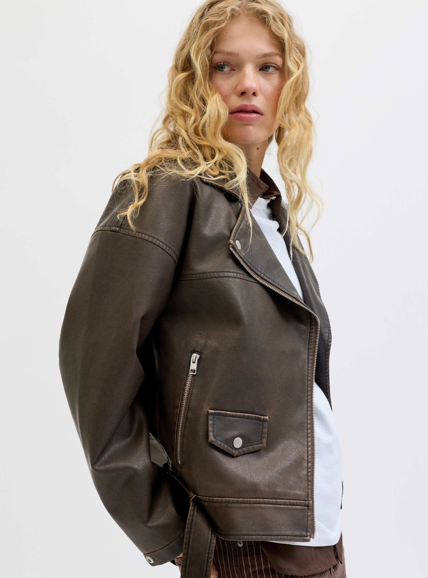 JJXX Frida Washed Biker Jacket - Brown