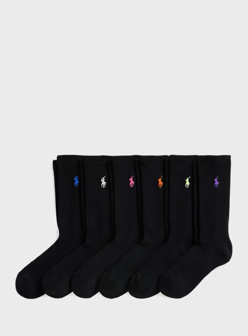 Polo Ralph Lauren Embroidered Pony Crew Sock 6-Pack - Black