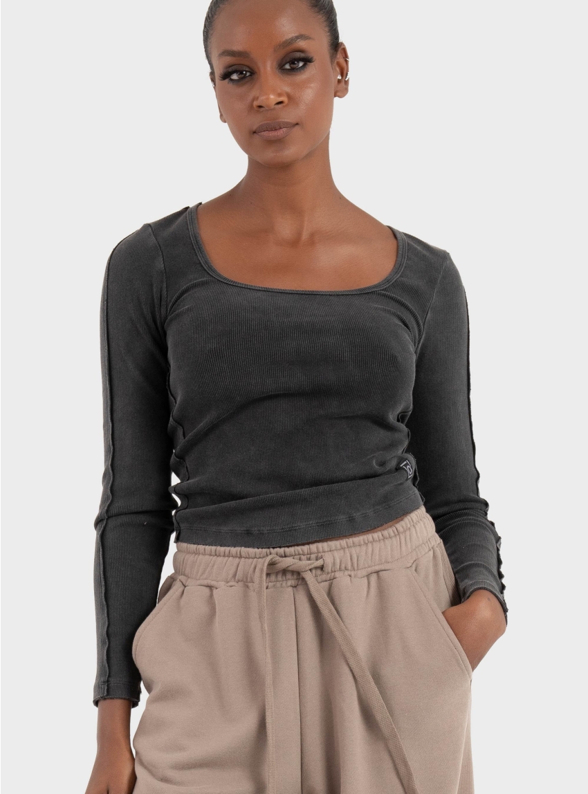 Dirty Laundry Scoopneck Rib Longsleeve - Washed Black