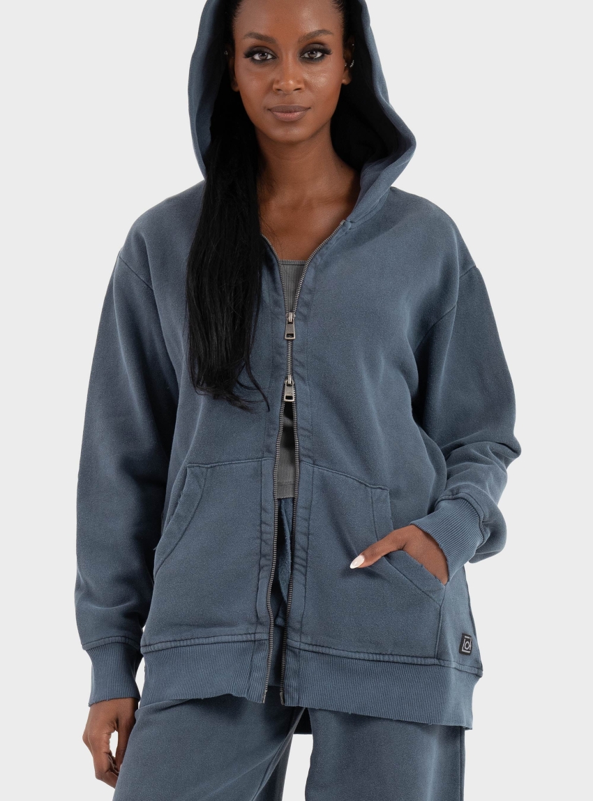 Dirty Laundry Oversized Fullzip With Destroys - Blue