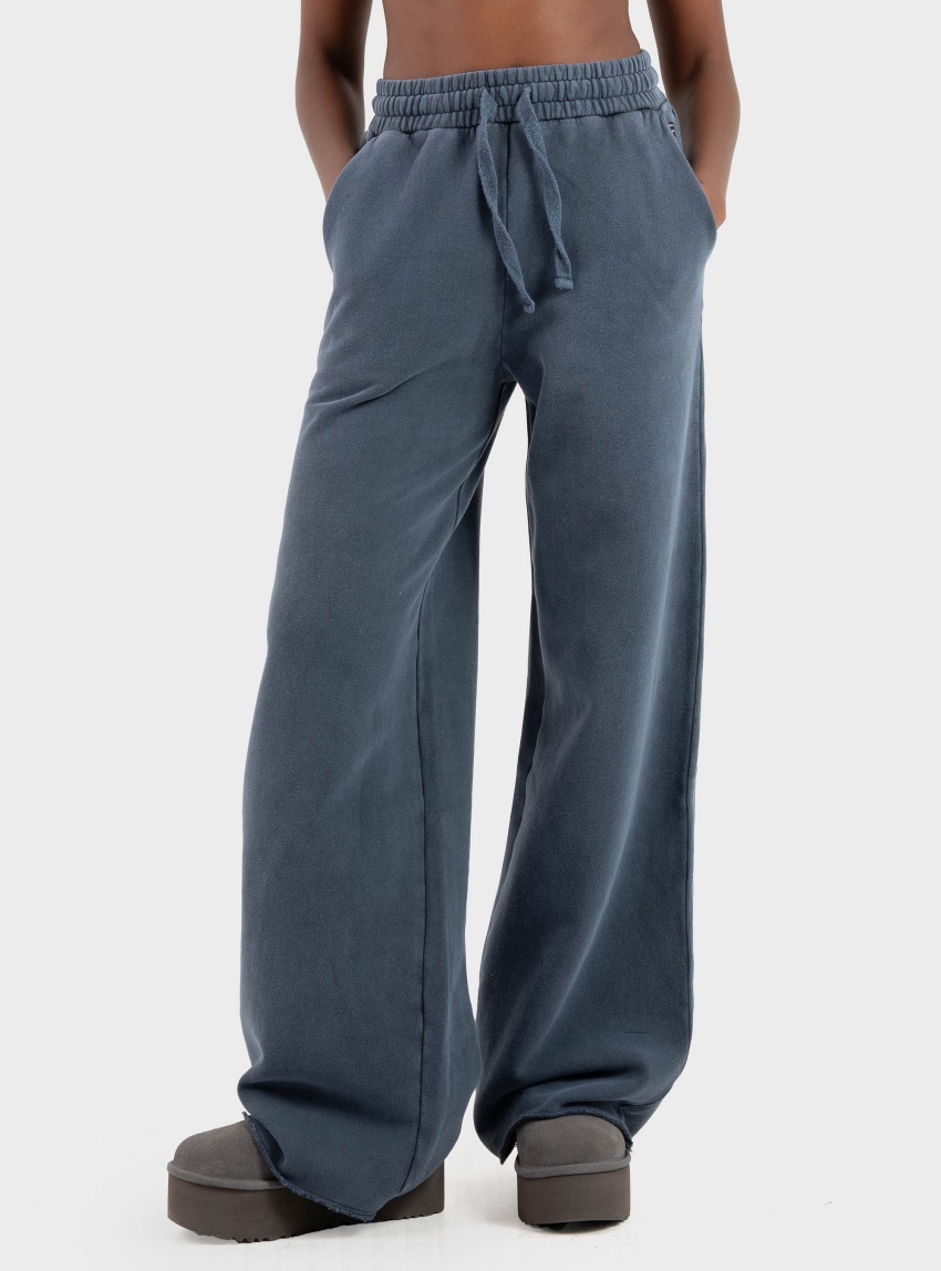 Dirty Laundry Wideleg Sweatpants With Raw Edges - Blue