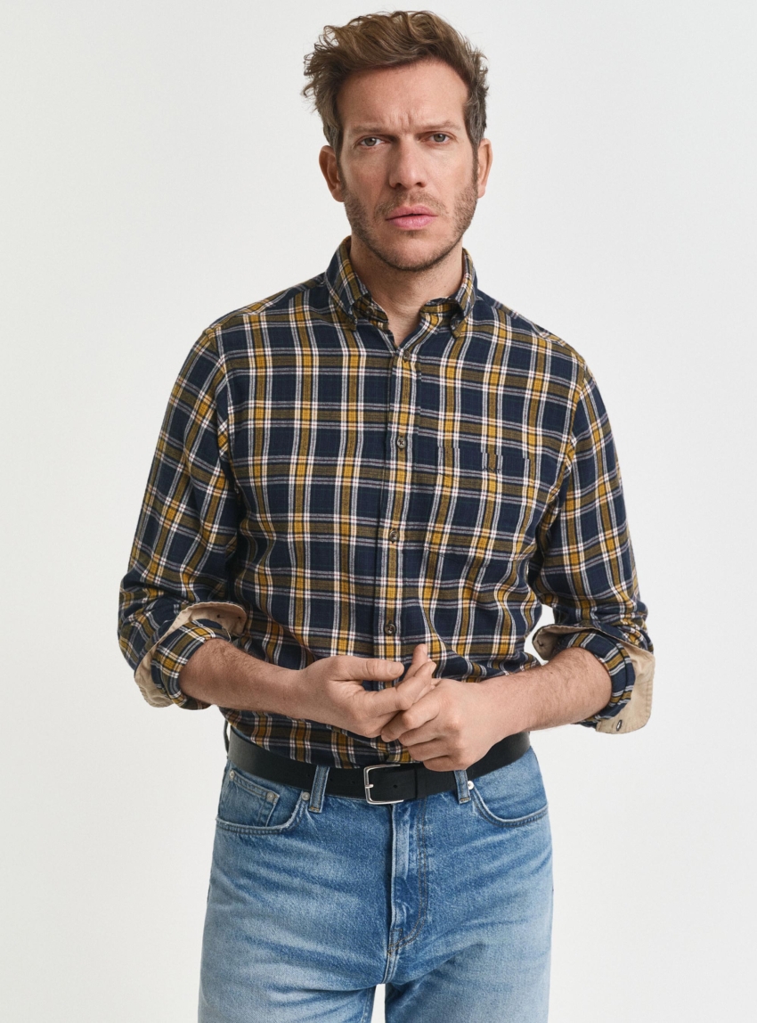 Gant Regular Fit Checked Windblown Flannel Shirt - Blue