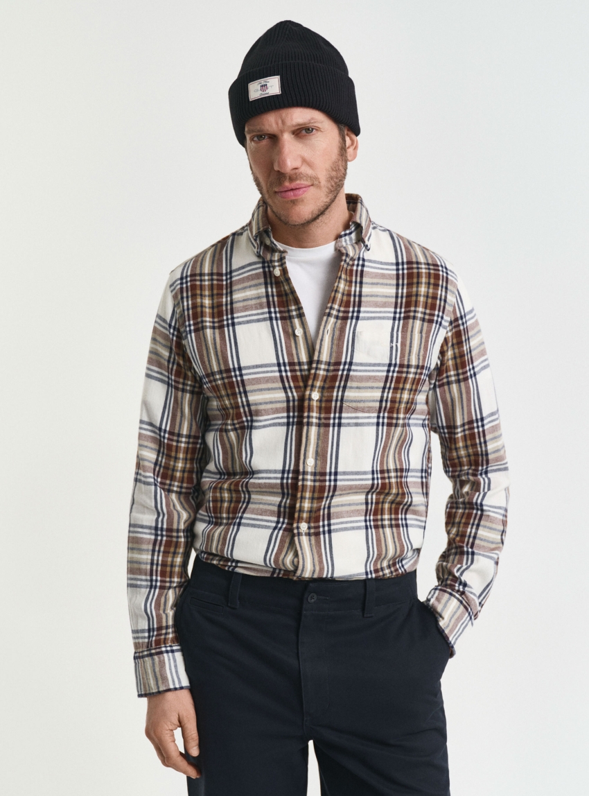 Gant Regular Fit Windblown Flannel Check Shirt - Cream