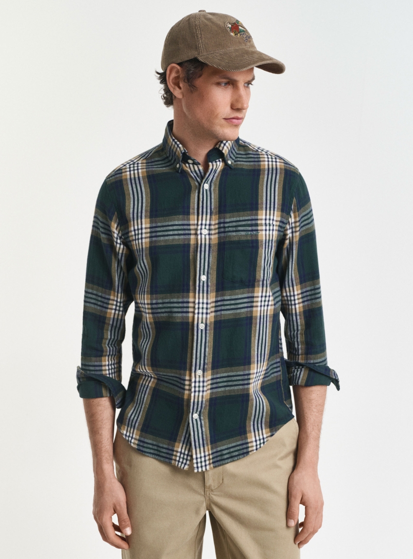 Gant Regular Fit Windblown Flannel Check Shirt - Green