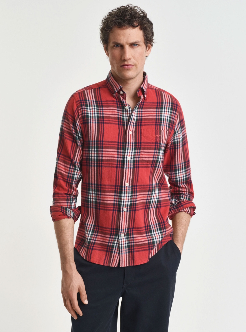 Gant Regular Fit Windblown Flannel Check Shirt - Red