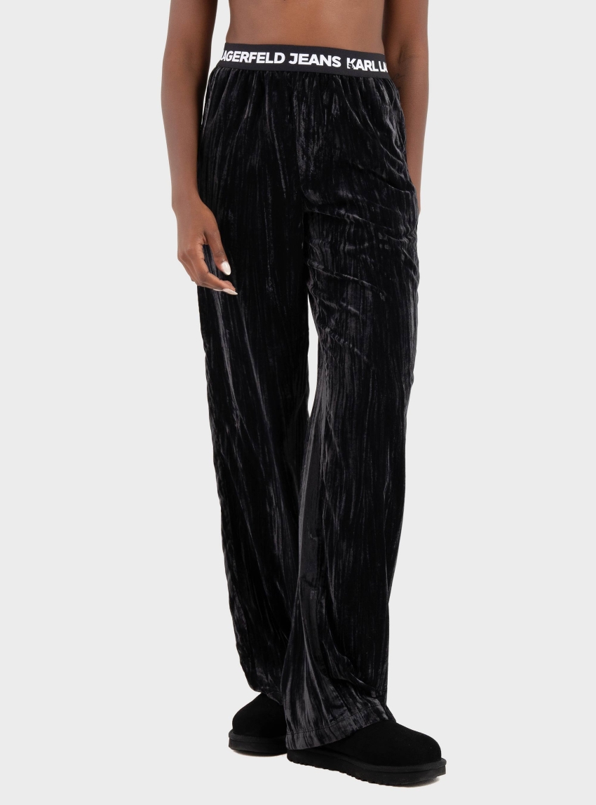 Karl Lagerfeld Jeans Velvet Sweatpant Wide Leg - Black