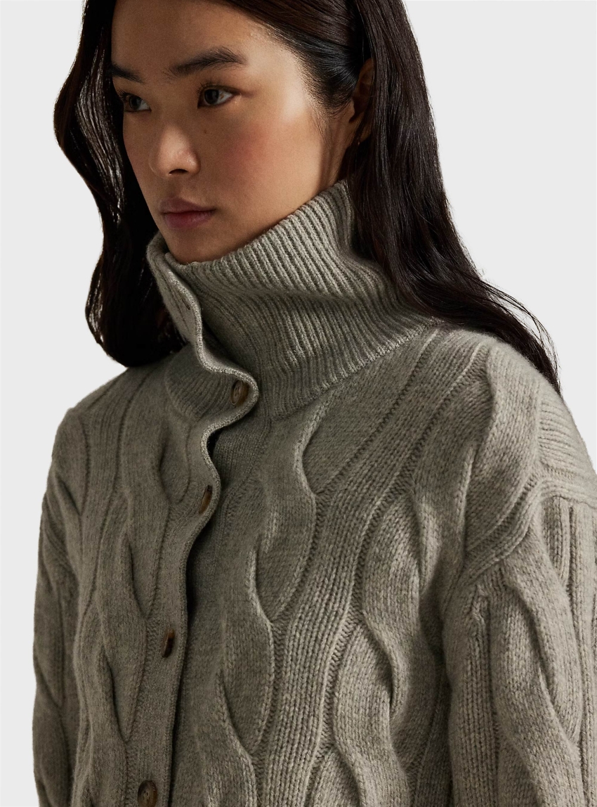 Polo Ralph Lauren Cable Wool-Cashmere Cardigan - Light Grey Melange