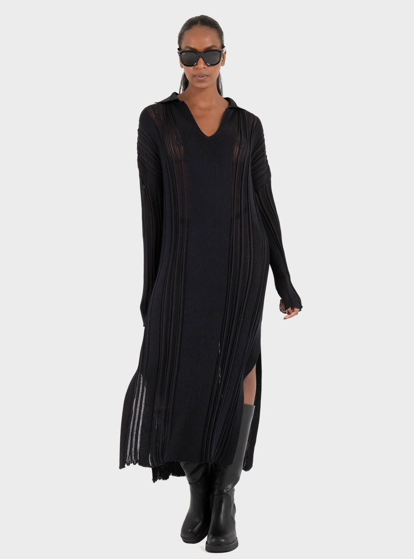 Ioanna Kourbela Knit Polo Collar Midi Dress – Winter Archetypes - Black