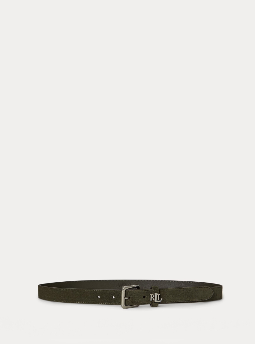 Polo Ralph Lauren Logo-Keeper Suede Skinny Belt - Dark Olive Green