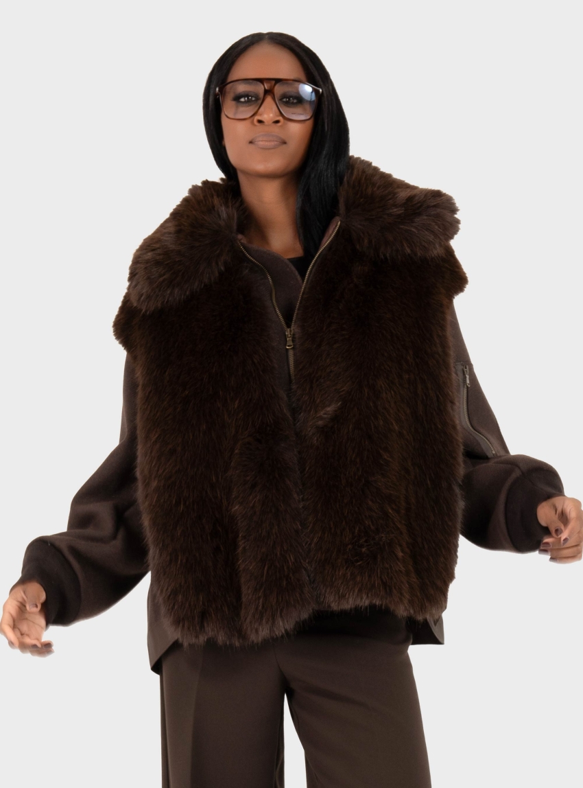 Souvenir Faux Fur Front Jacket - Brown
